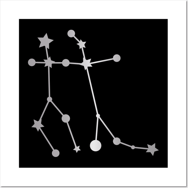 Gemini Zodiac Constellation in Silver - Black Wall Art by Kelly Gigi